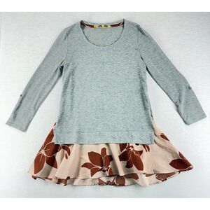 Little‎ Yellow Button Anthropologie XS Gray Floral Tunic Peplum Boho Cottagecore